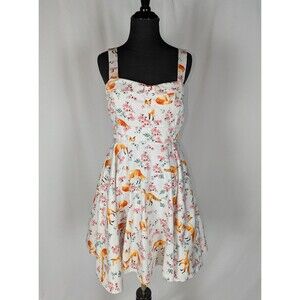 Ixia Dress L Women's White Fox Print Sweetheart Neck Sleeveless Fit & Flare